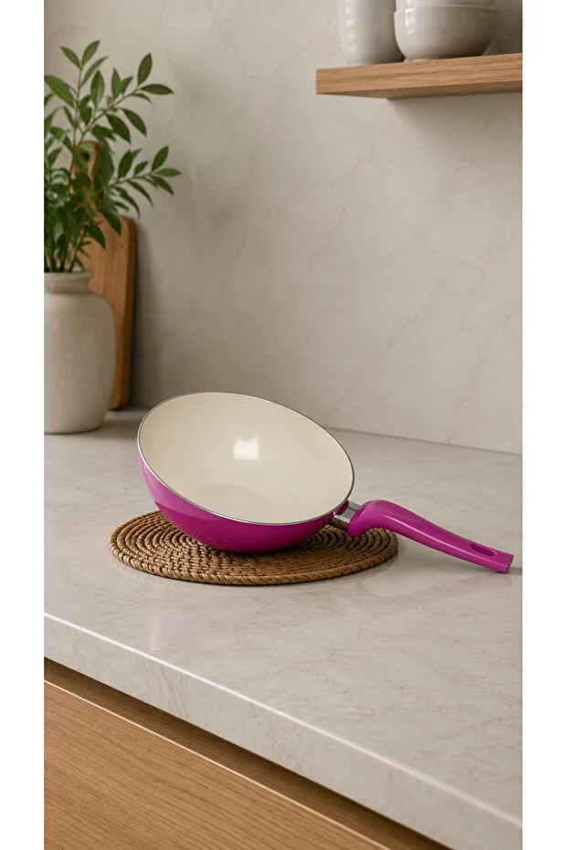 Bonera 24 Cm Fuşya Wok Tava