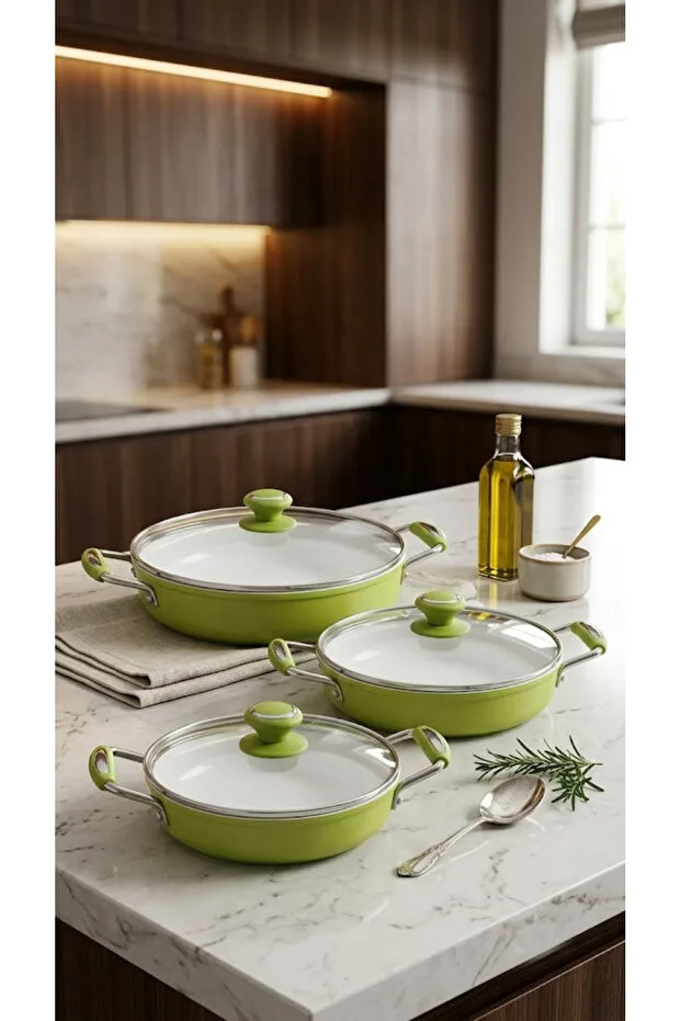 Bonera 6 Parça Seramik Omlet Set Yeşil