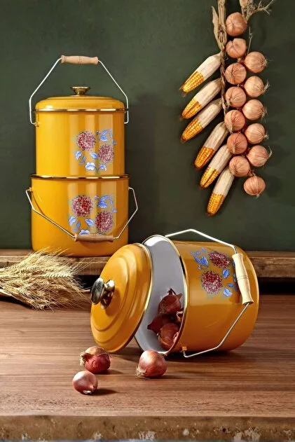 Bonera Emaye 3 Lü Bakraç Set - 14-16-18 Cm Su Yeşili