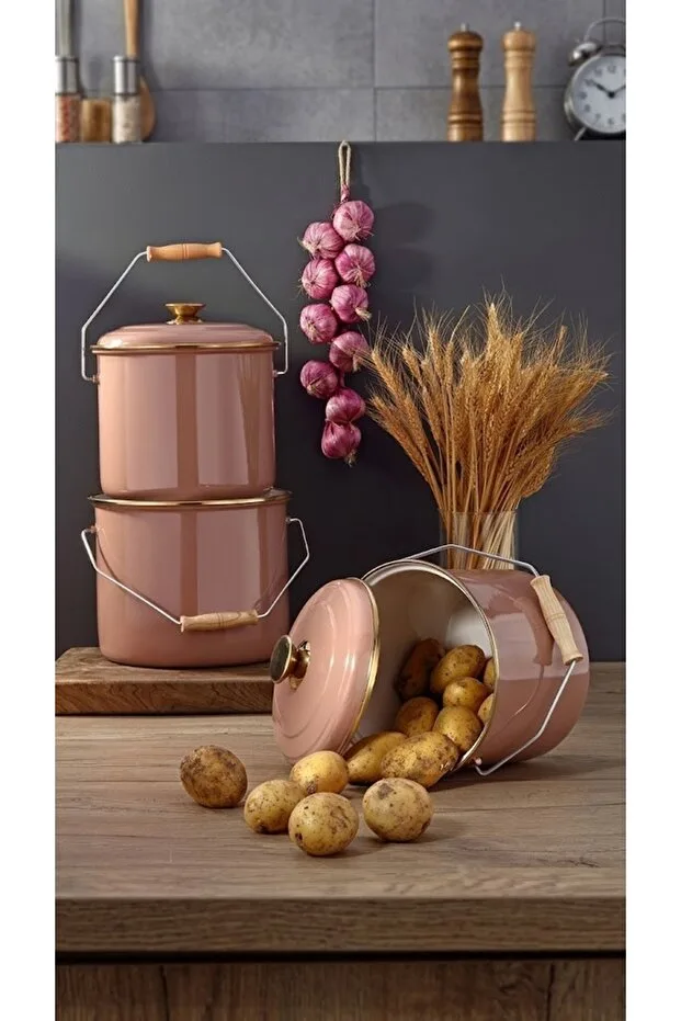 Bonera Emaye 3'lü Kahverengi Bakraç Set, 20-22-24 Cm