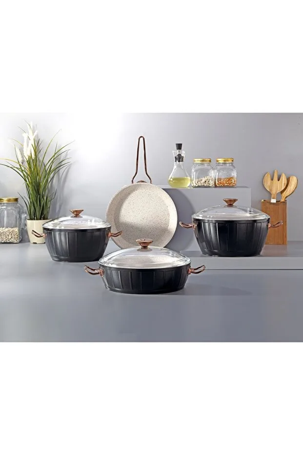Bonera Florenza 7 Pcs Set Dış Siyah & İç Kar Beyaz Rose Kulp 20-24 Ten. 26 Kry 26 Tv