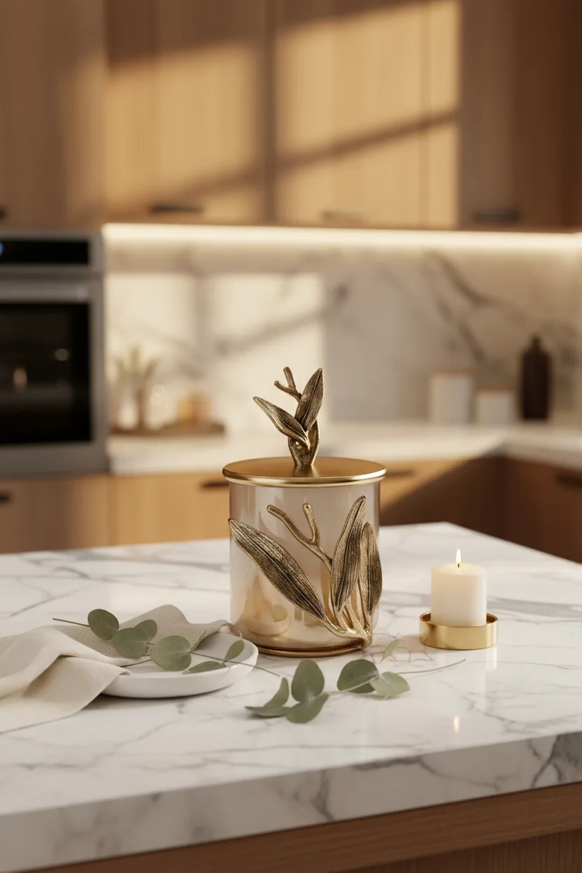 Cornella Ivy Antik Gold Detaylı Krem Ombreli Cam Kavanoz Büyük