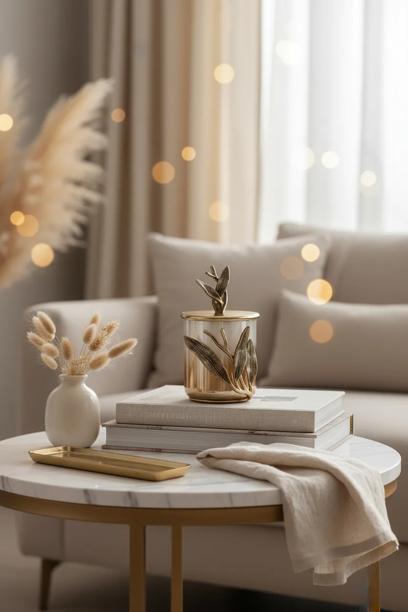 Cornella Ivy Antik Gold Detaylı Krem Ombreli Cam Kavanoz Büyük
