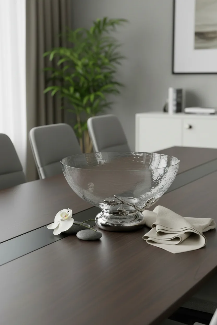 Cornella Oak Dekoratif Cam Ayaklı Meyvelik Silver Büyük
