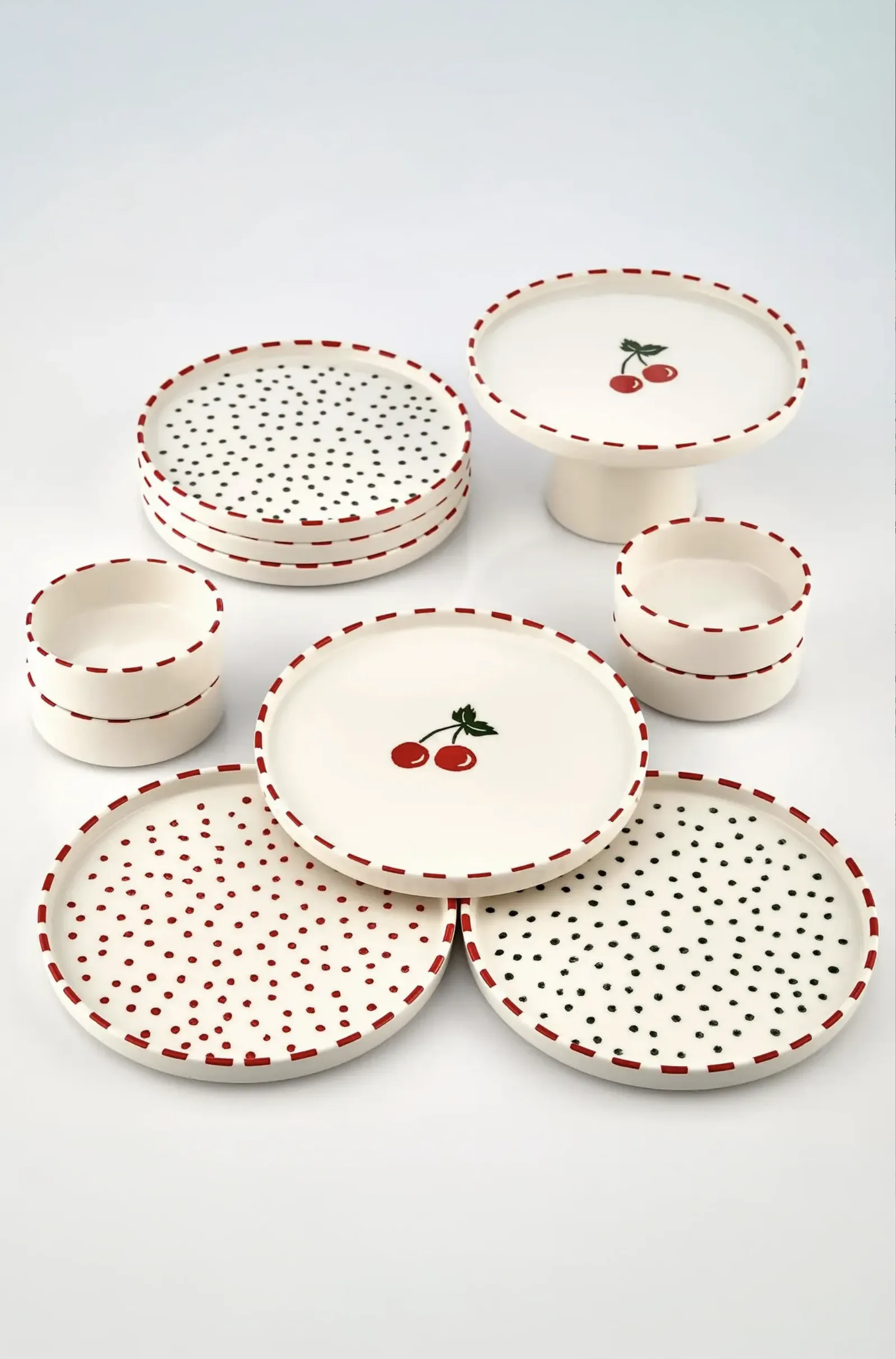 Kitchen Life 11 Parça 6 Kişilik Cherry Stackable Kahvaltı Takımı - Kirazlı Kahvaltılık Sunum Tabağı