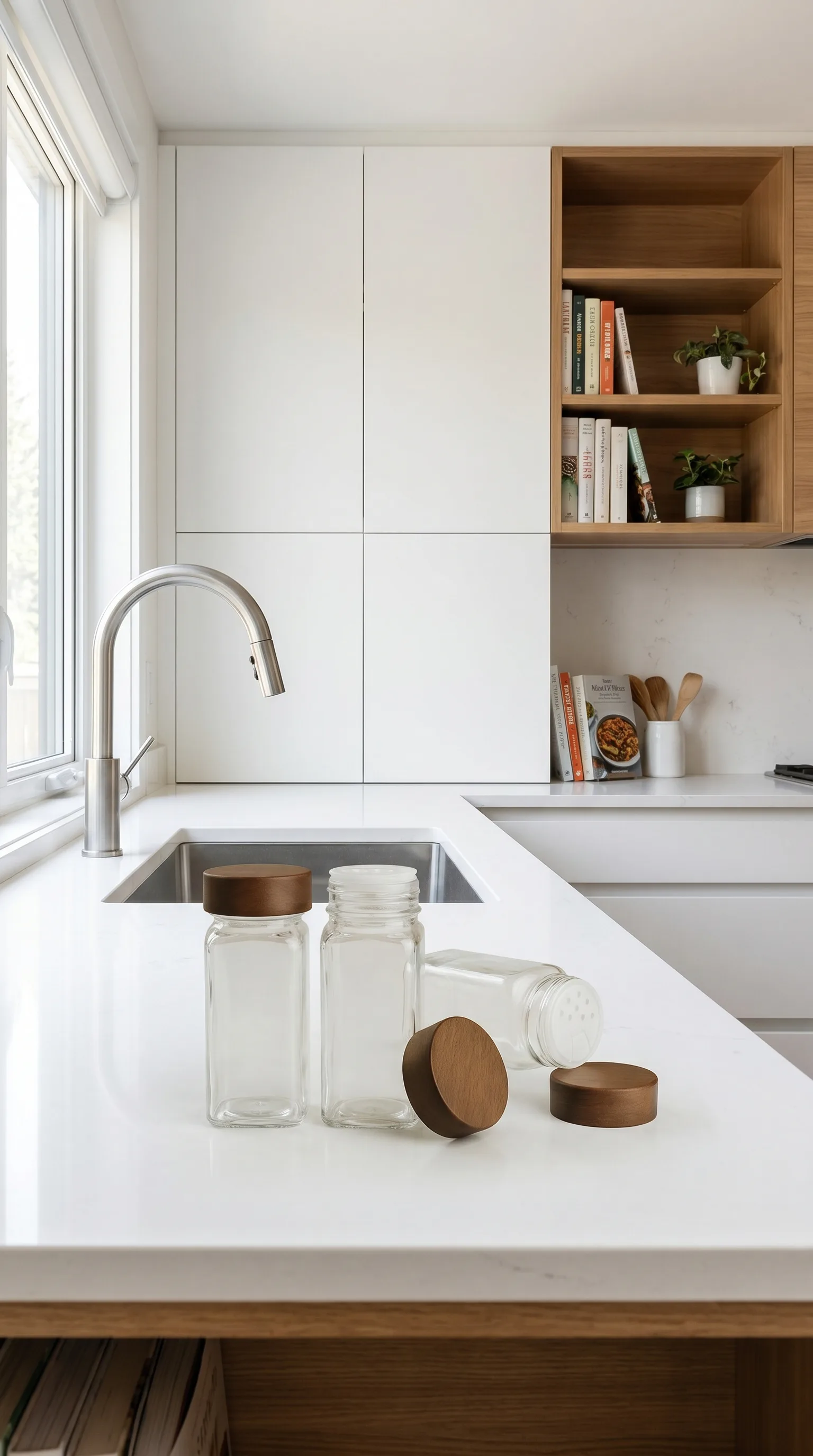 Kitchen Life 12'li Akasya Kapaklı Kare Cam Baharatlık Takımı / 56 Adet Etiket Hediyeli / 12li Baharatlık Seti