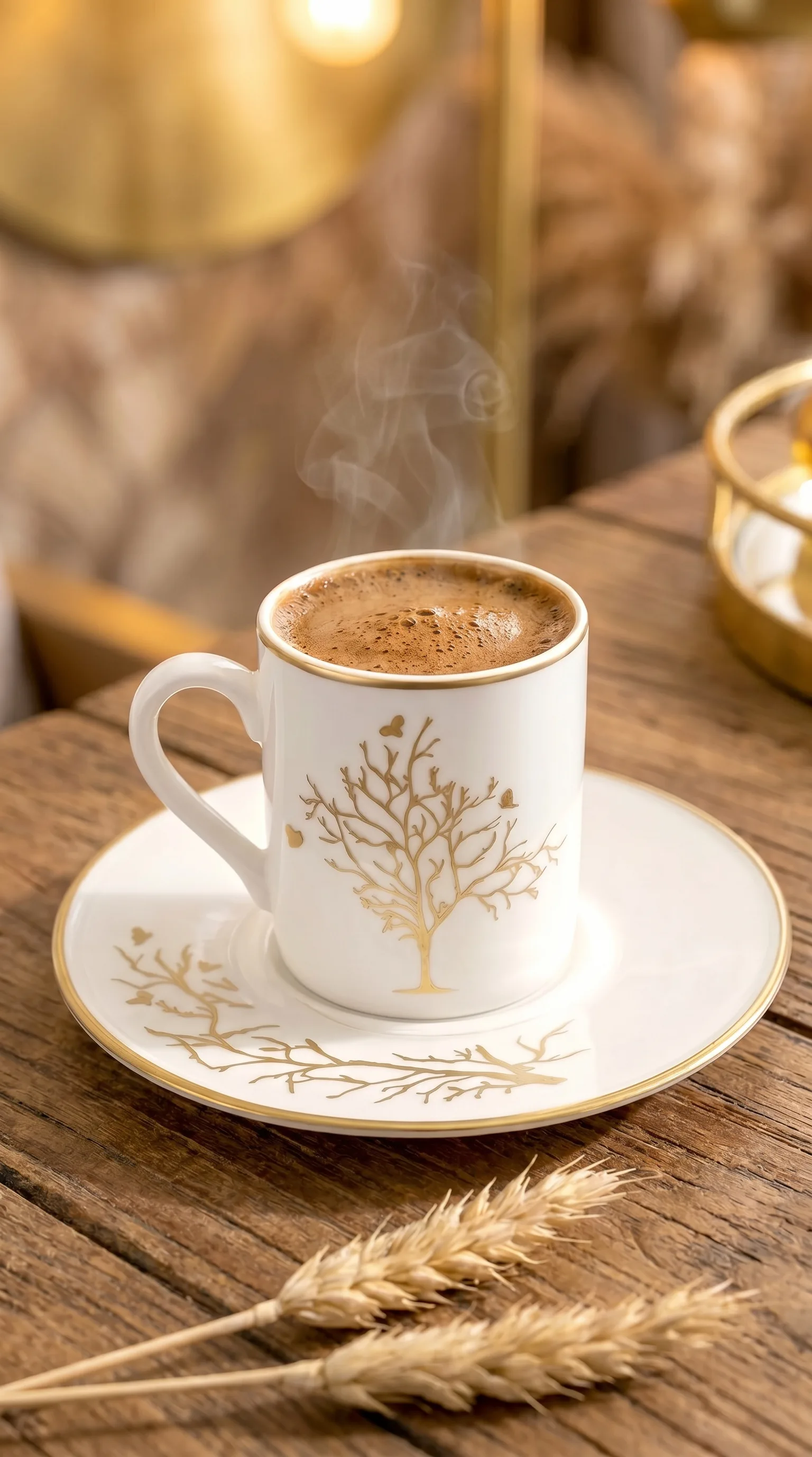 Kitchen Life 12 Parça 6 Kişilik Yaldızlı Hayat Ağacı Kahve Fincan Takımı - Kahve Fincanı Seti 105ml