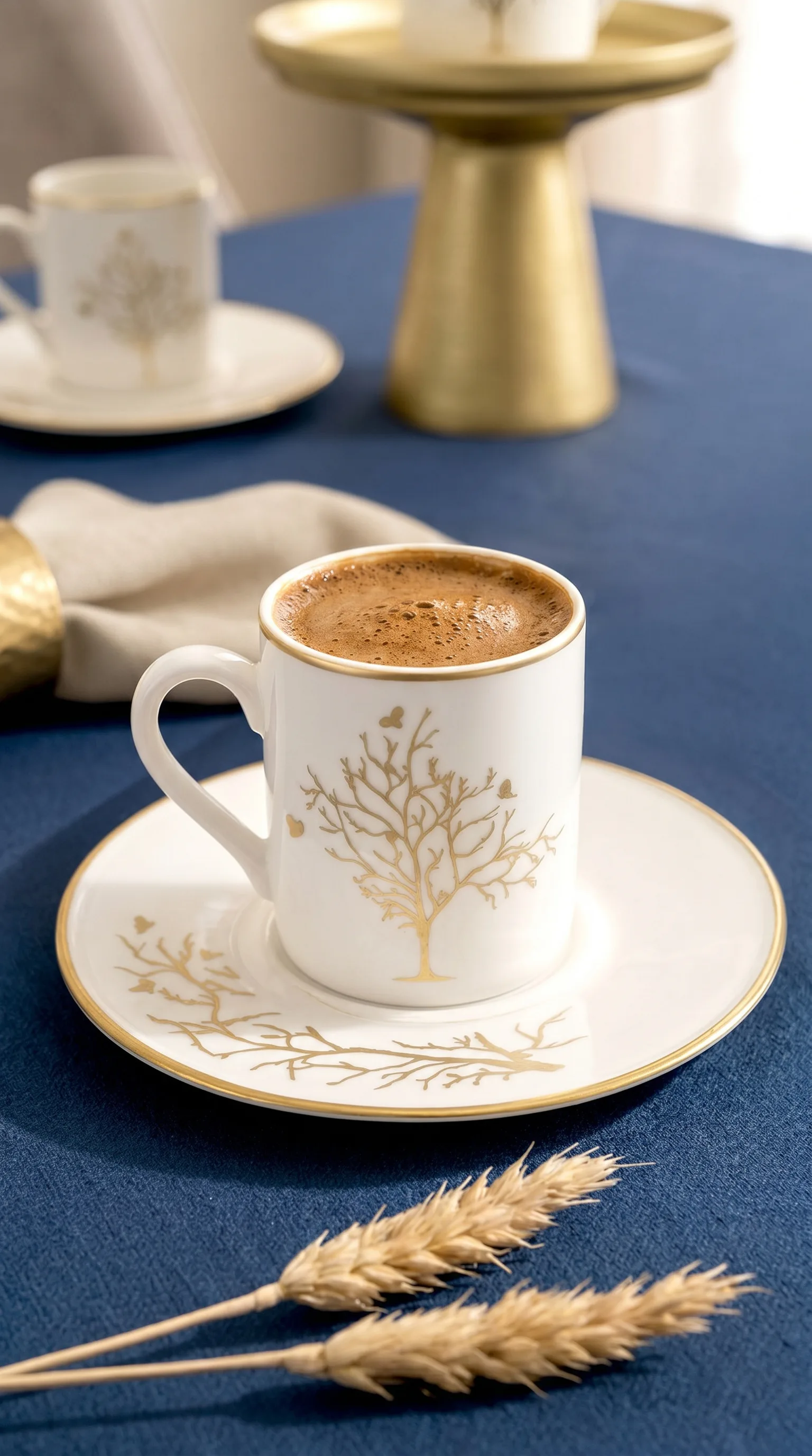 Kitchen Life 12 Parça 6 Kişilik Yaldızlı Hayat Ağacı Kahve Fincan Takımı - Kahve Fincanı Seti 105ml