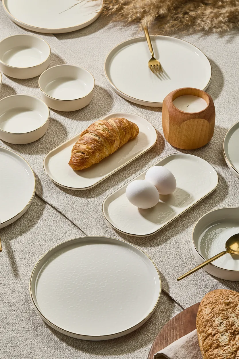 Kitchen Life 14 Parça 6 Kişilik Altın Yaldızlı Kahvaltı Takımı Caotıc Gold -Lüx Kahvaltılık Sunum Seti Tabağı