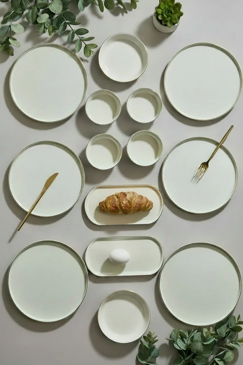 Kitchen Life 14 Parça 6 Kişilik Altın Yaldızlı Kahvaltı Takımı Caotıc Gold -Lüx Kahvaltılık Sunum Seti Tabağı