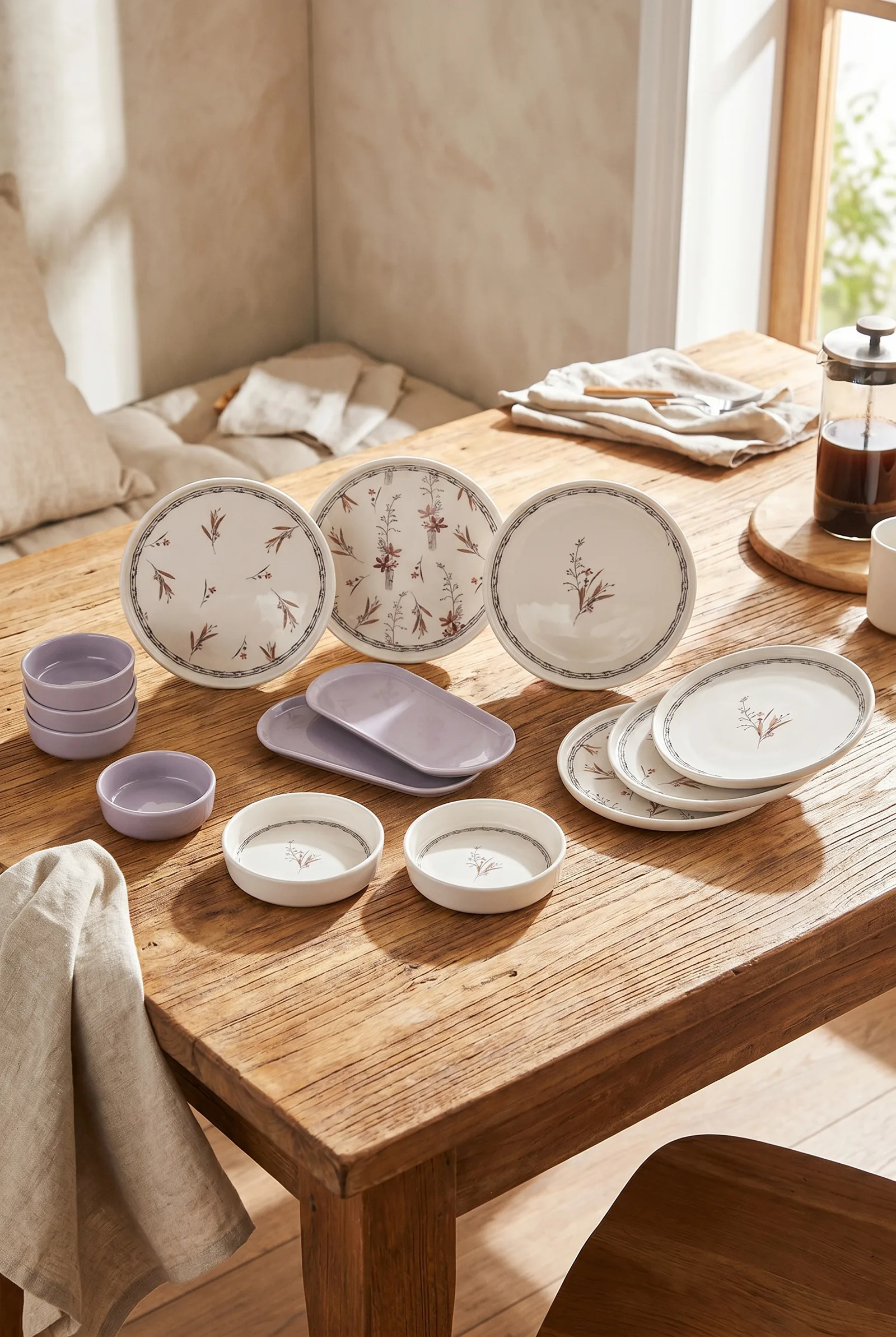Kitchen Life 14 Parça 6 Kişilik Bahar Dalı Kahvaltı Takımı-Lüx Kahvaltılık Sunum Seti Tabağı