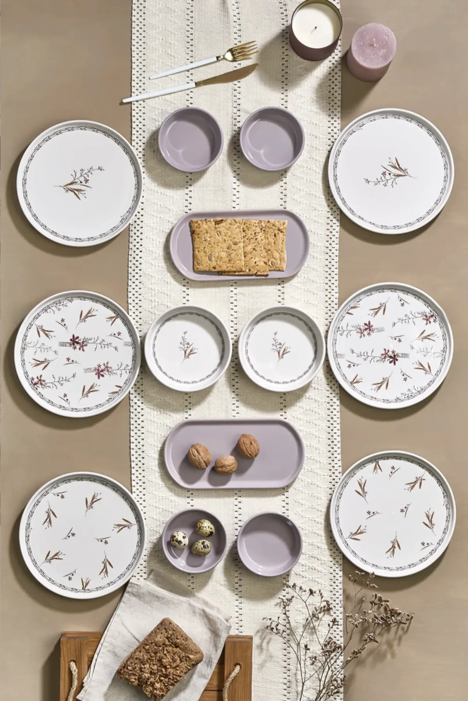 Kitchen Life 14 Parça 6 Kişilik Bahar Dalı Kahvaltı Takımı-Lüx Kahvaltılık Sunum Seti Tabağı