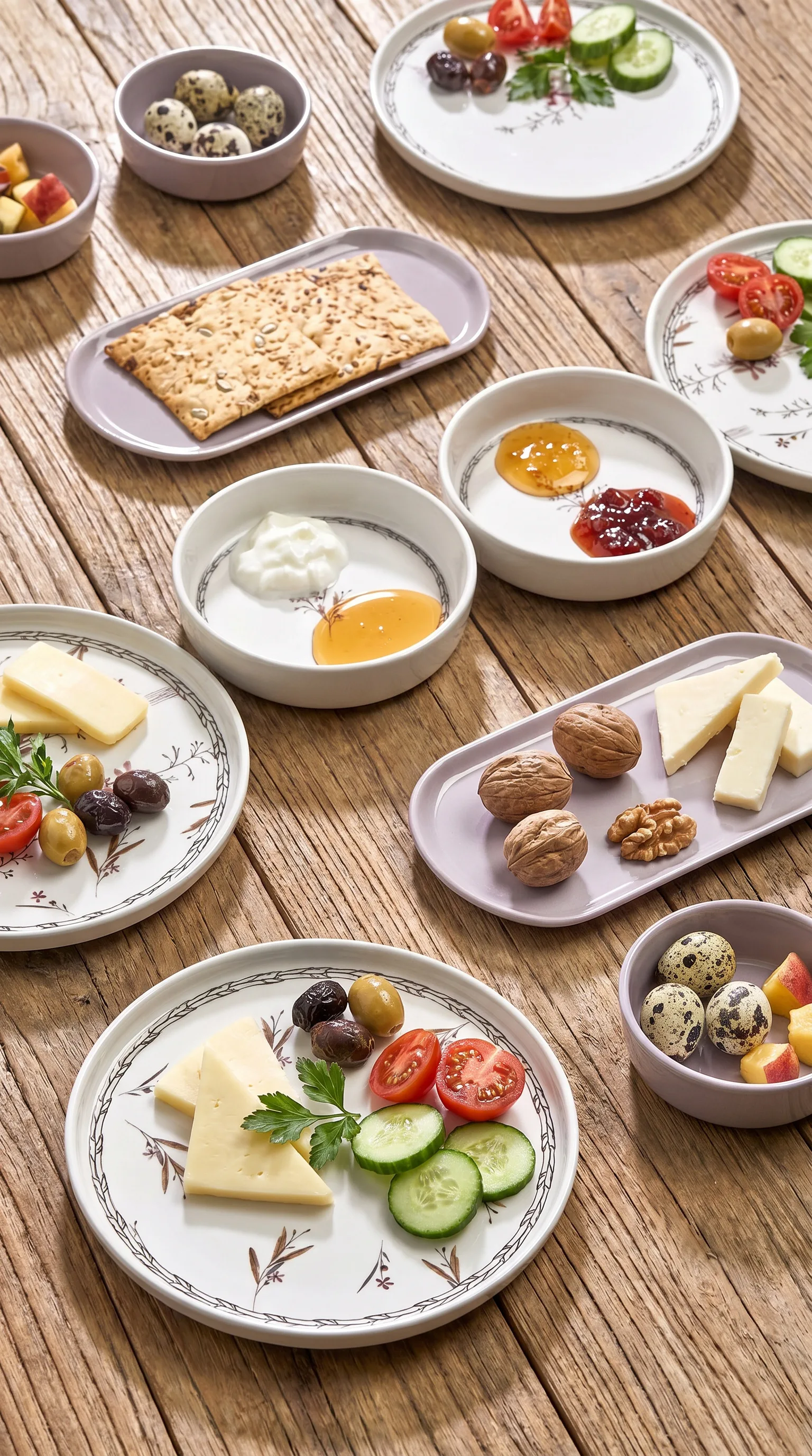 Kitchen Life 14 Parça 6 Kişilik Bahar Dalı Kahvaltı Takımı-Lüx Kahvaltılık Sunum Seti Tabağı
