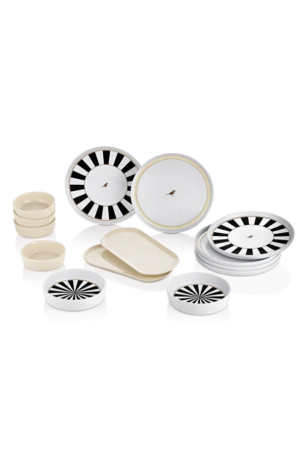Kitchen Life 14 Parça 6 Kişilik Black Birds Kahvaltı Takımı-Lüx Kahvaltılık Sunum Seti Tabağı