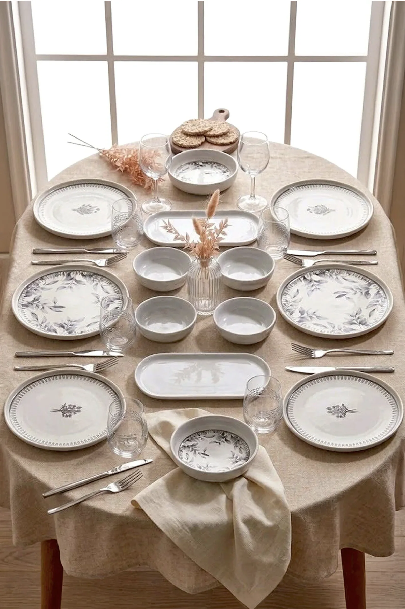 Kitchen Life 14 Parça 6 Kişilik Cold Flowers Kahvaltı Takımı-Lüx Kahvaltılık Sunum Seti Tabağı