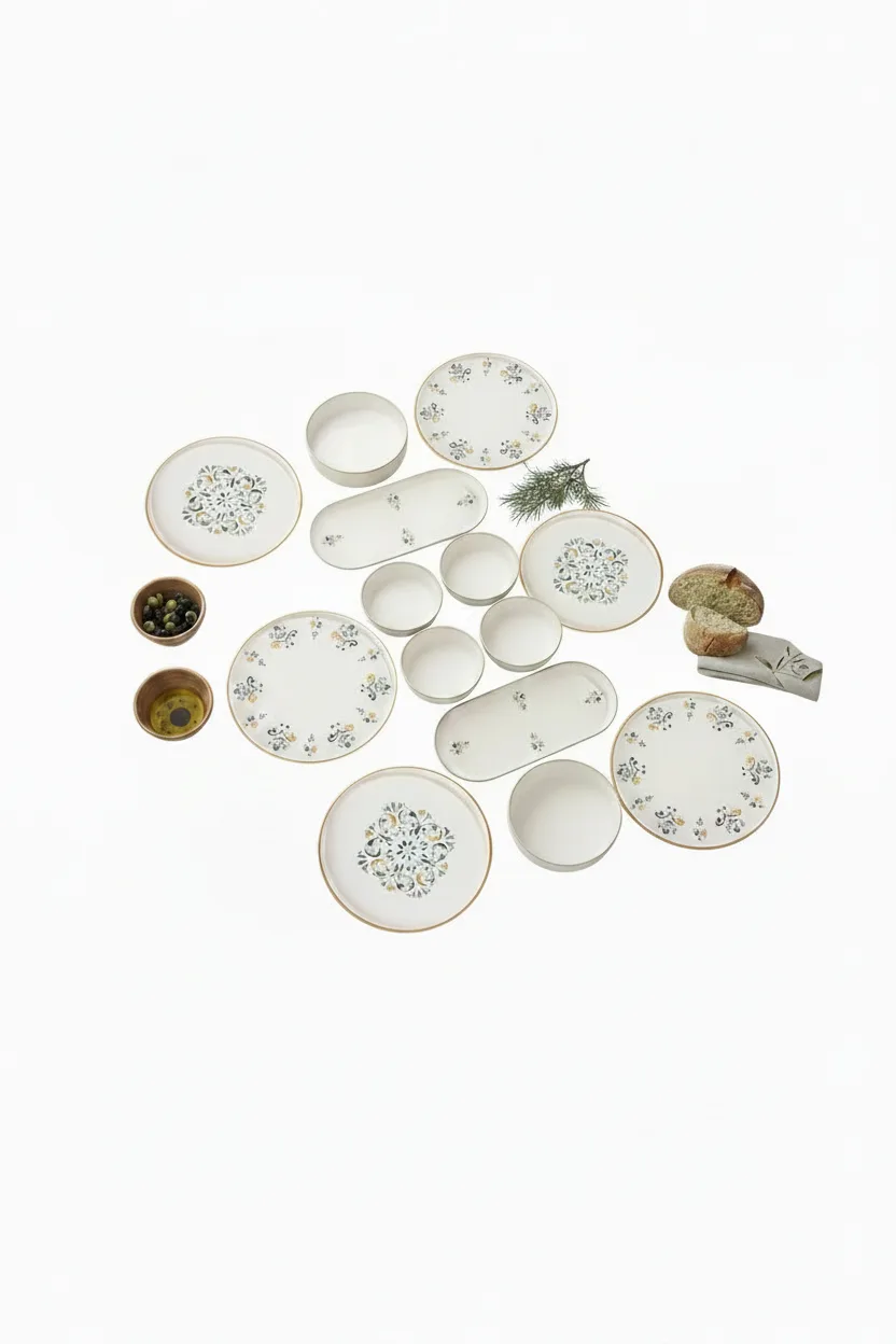 Kitchen Life 14 Parça 6 Kişilik D-Harma Stackable Kahvaltı Takımı Lüx Kahvaltılık Sunum Seti Tabağı