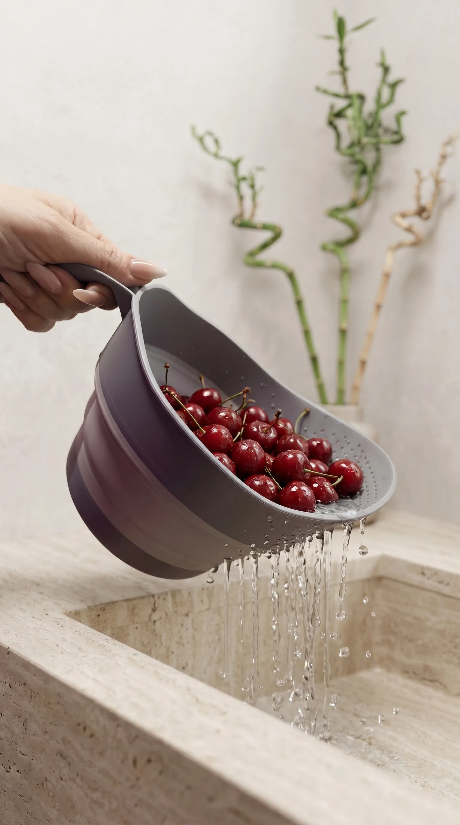 Kitchen Life 4'lü Akordiyon Katlanır Süzgeç Seti - Mutfak Çeyiz Seti (akordeon Saplı Pirinç Süzgeci Huni Gri)