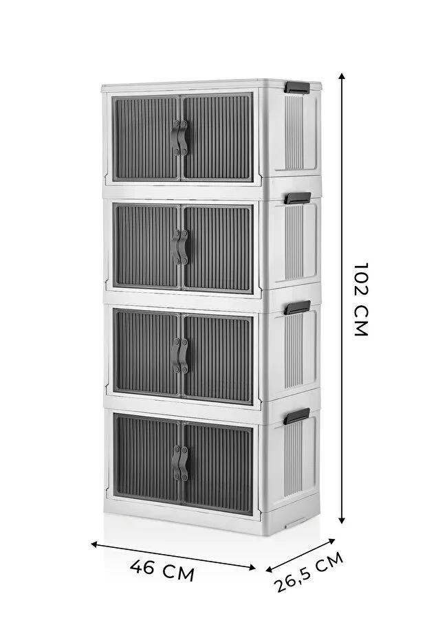 Kitchen Life 4'lü Portatif Istiflenebilir Organizer Mıknatıslı Kapaklı Dolap - Sert Plastik Mutfak Banyo Dolabı