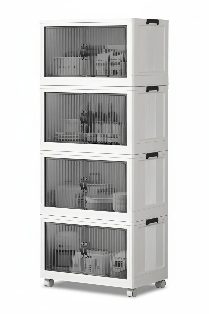 Kitchen Life 4'lü Portatif Istiflenebilir Tekerlekli Organizer Dolap Plastik Banyo Mutfak Dolapları Saklama Kutu