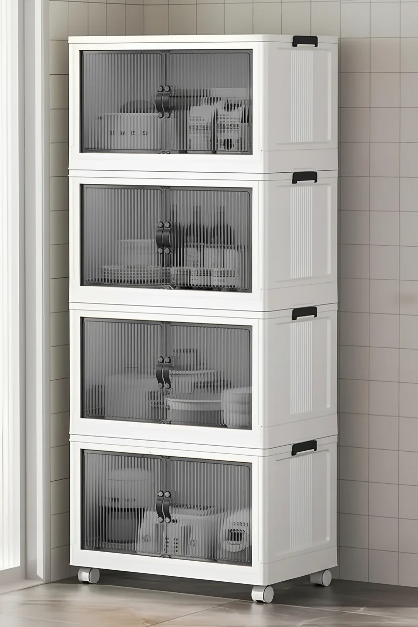 Kitchen Life 4'lü Portatif Istiflenebilir Tekerlekli Organizer Dolap Plastik Banyo Mutfak Dolapları Saklama Kutu