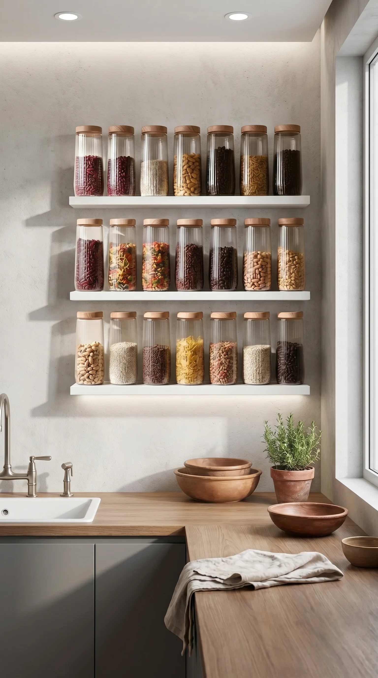 Kitchen Life 6 Adet 1,5 Litre Mega Boy Bambu Kapak Görünümlü Çizgili Kavanoz Seti 1500 Ml