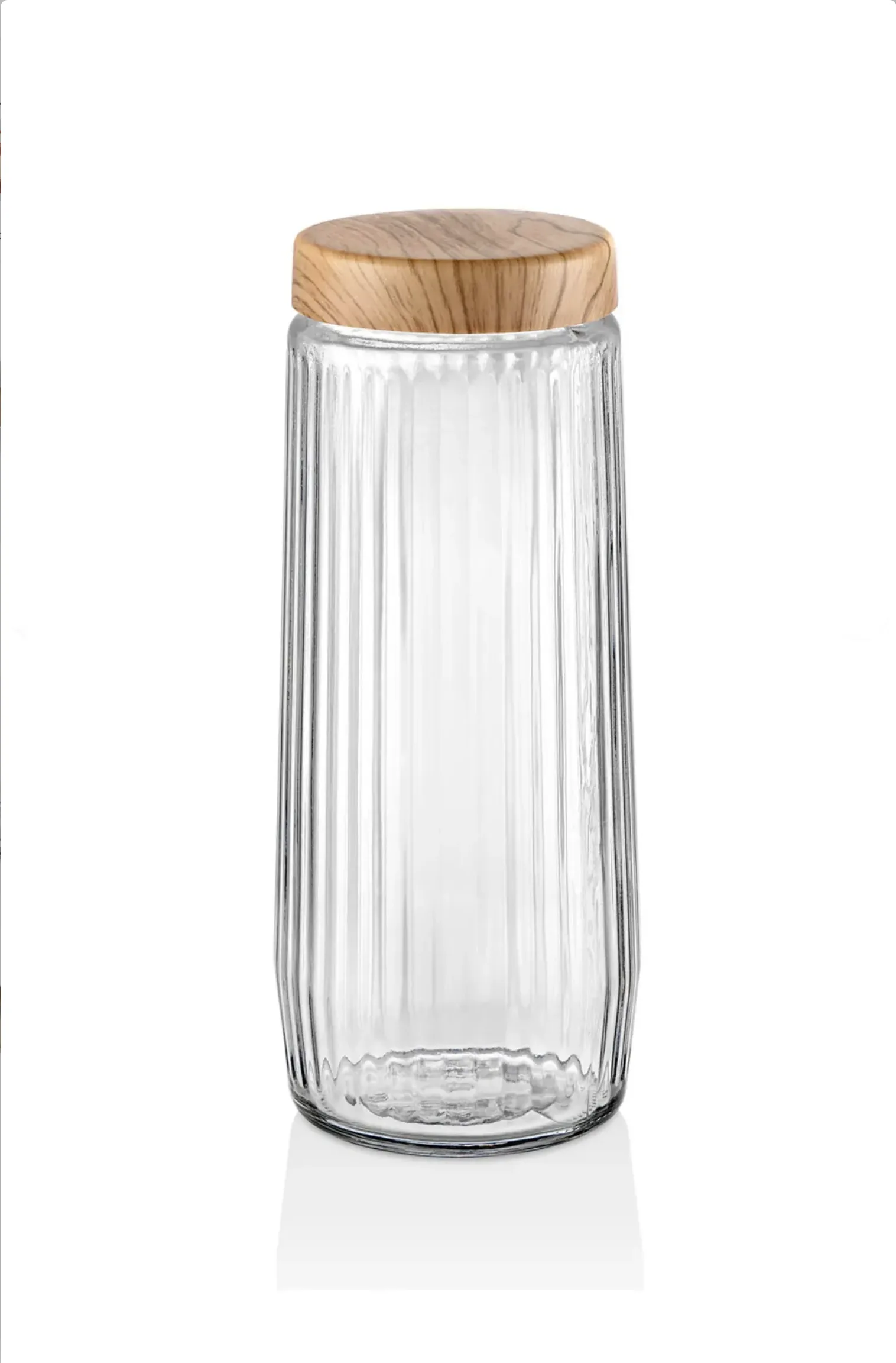 Kitchen Life 6 Adet 1,5 Litre Mega Boy Bambu Kapak Görünümlü Çizgili Kavanoz Seti 1500 Ml