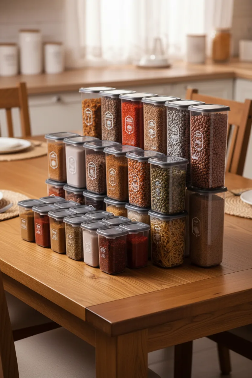 Kitchen Life Full+full Set 36'lı Etiketli Kare Erzak Saklama Kabı Seti X12(1750ml-1200ml-450ml ) Mikrodalga Seti