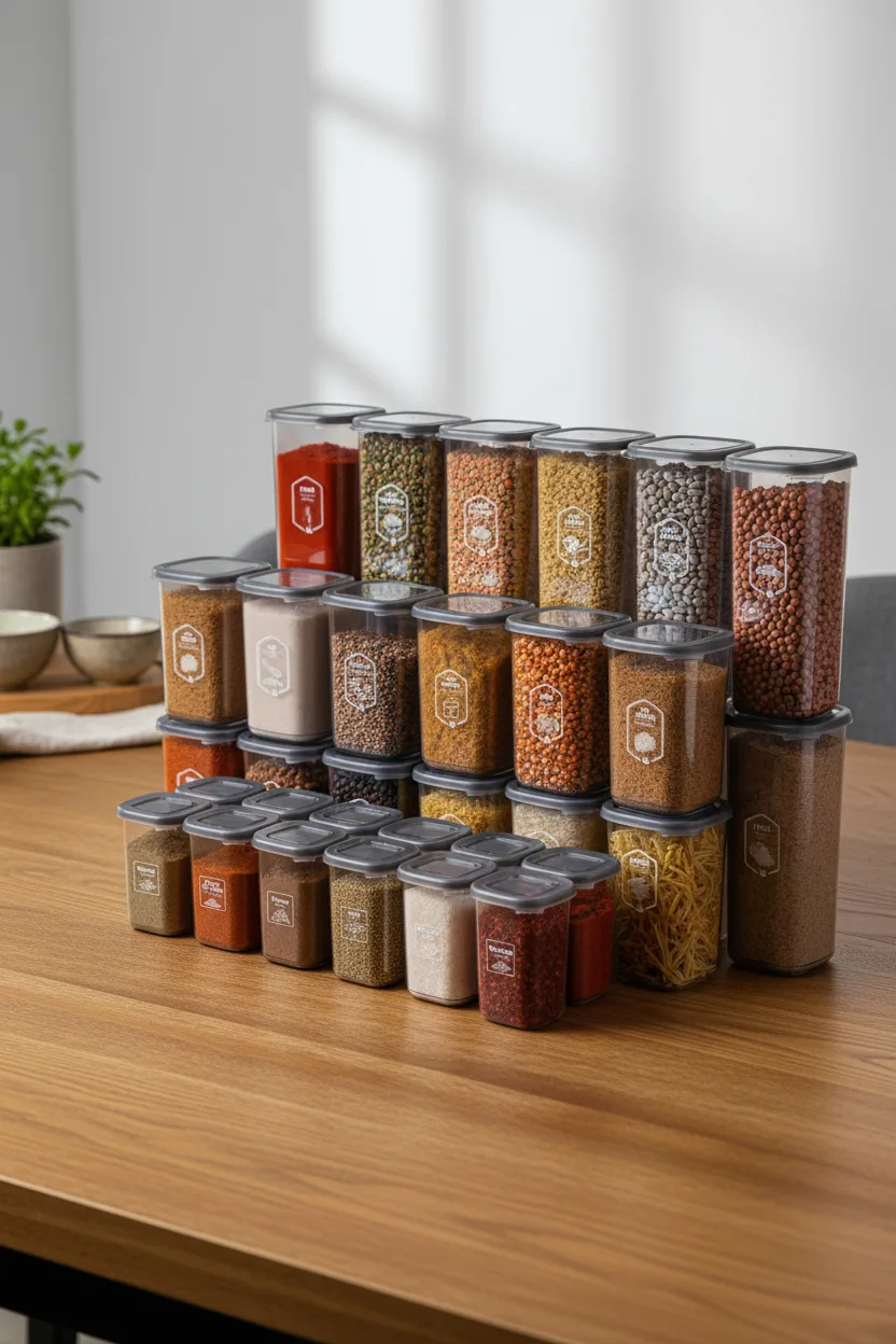 Kitchen Life Full+full Set 36'lı Etiketli Kare Erzak Saklama Kabı Seti X12(1750ml-1200ml-450ml ) Mikrodalga Seti