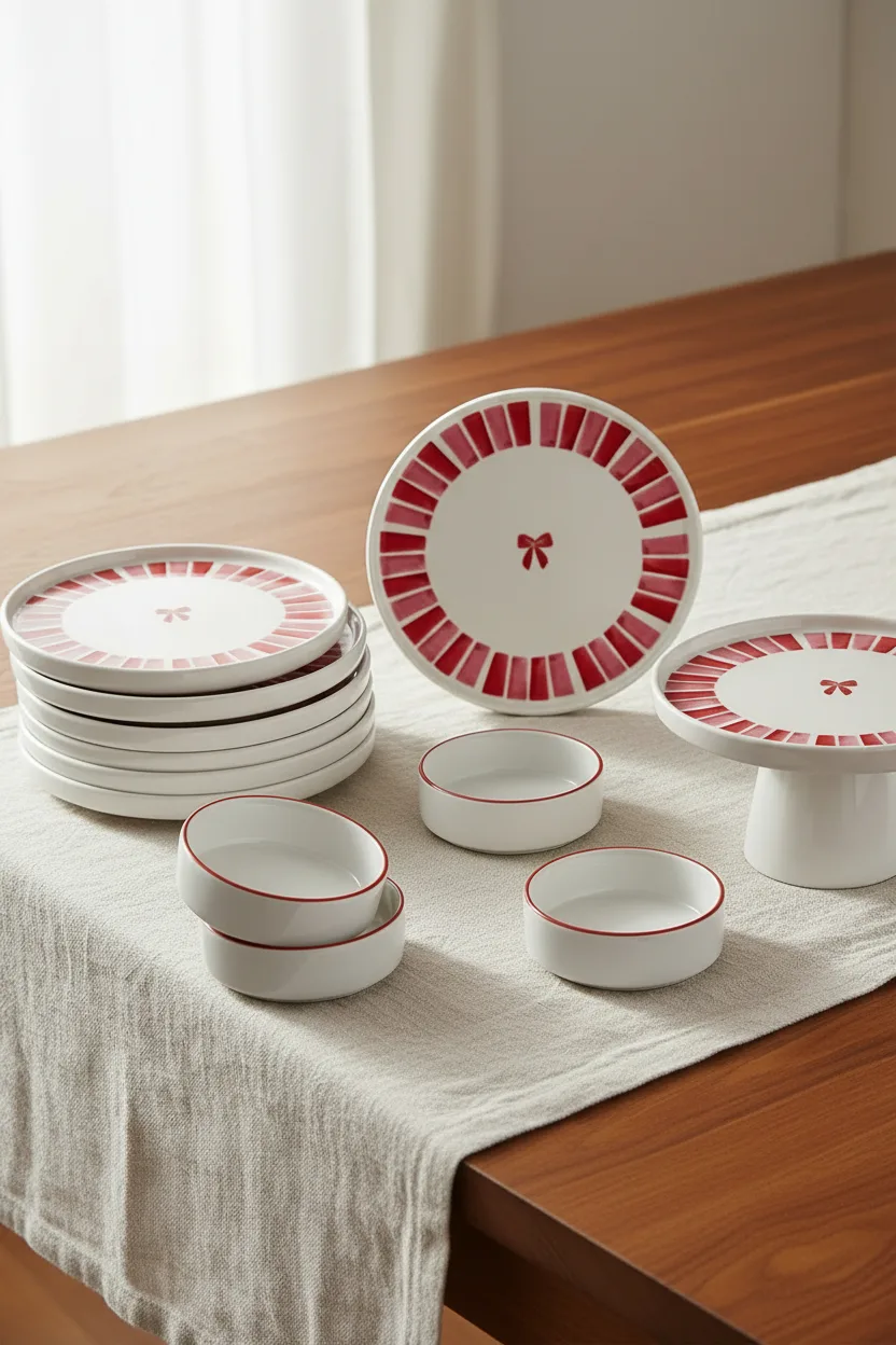 Kitchen Life Handmade 11 Parça Ribbon Ayaklı Sunum Standlı Kahvaltı Takımı - Kurdelalı Kahvaltı Takımı