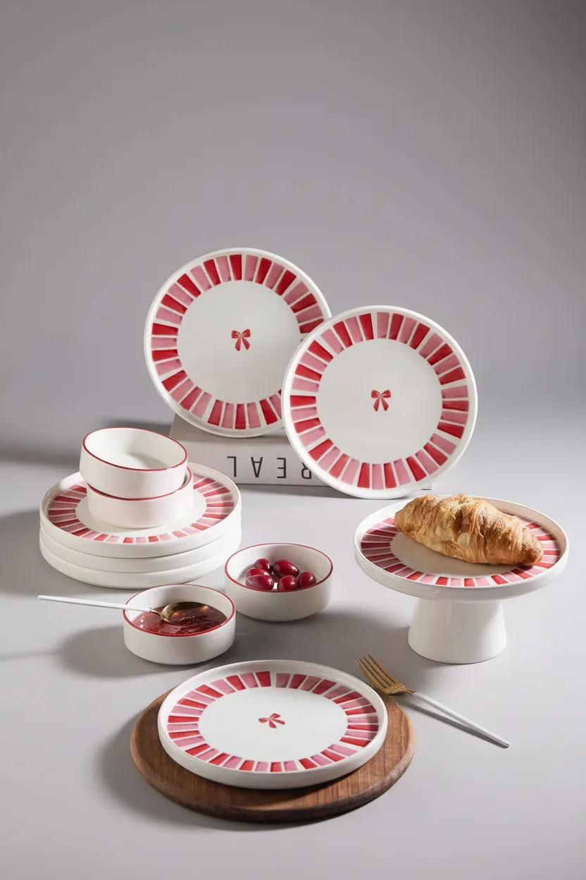 Kitchen Life Handmade 11 Parça Ribbon Ayaklı Sunum Standlı Kahvaltı Takımı - Kurdelalı Kahvaltı Takımı