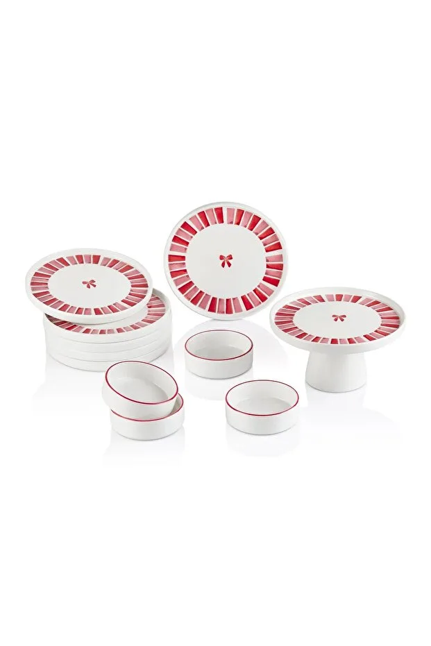 Kitchen Life Handmade 11 Parça Ribbon Ayaklı Sunum Standlı Kahvaltı Takımı - Kurdelalı Kahvaltı Takımı