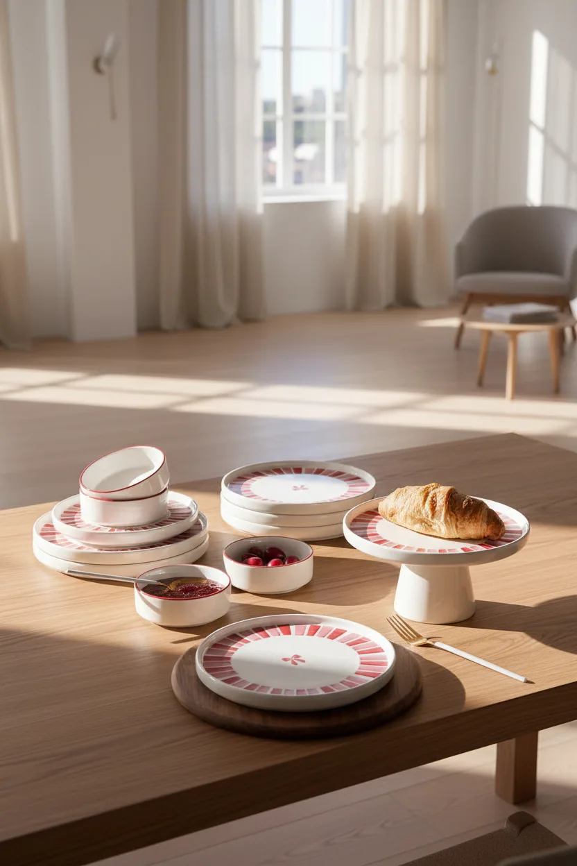 Kitchen Life Handmade 11 Parça Ribbon Ayaklı Sunum Standlı Kahvaltı Takımı - Kurdelalı Kahvaltı Takımı