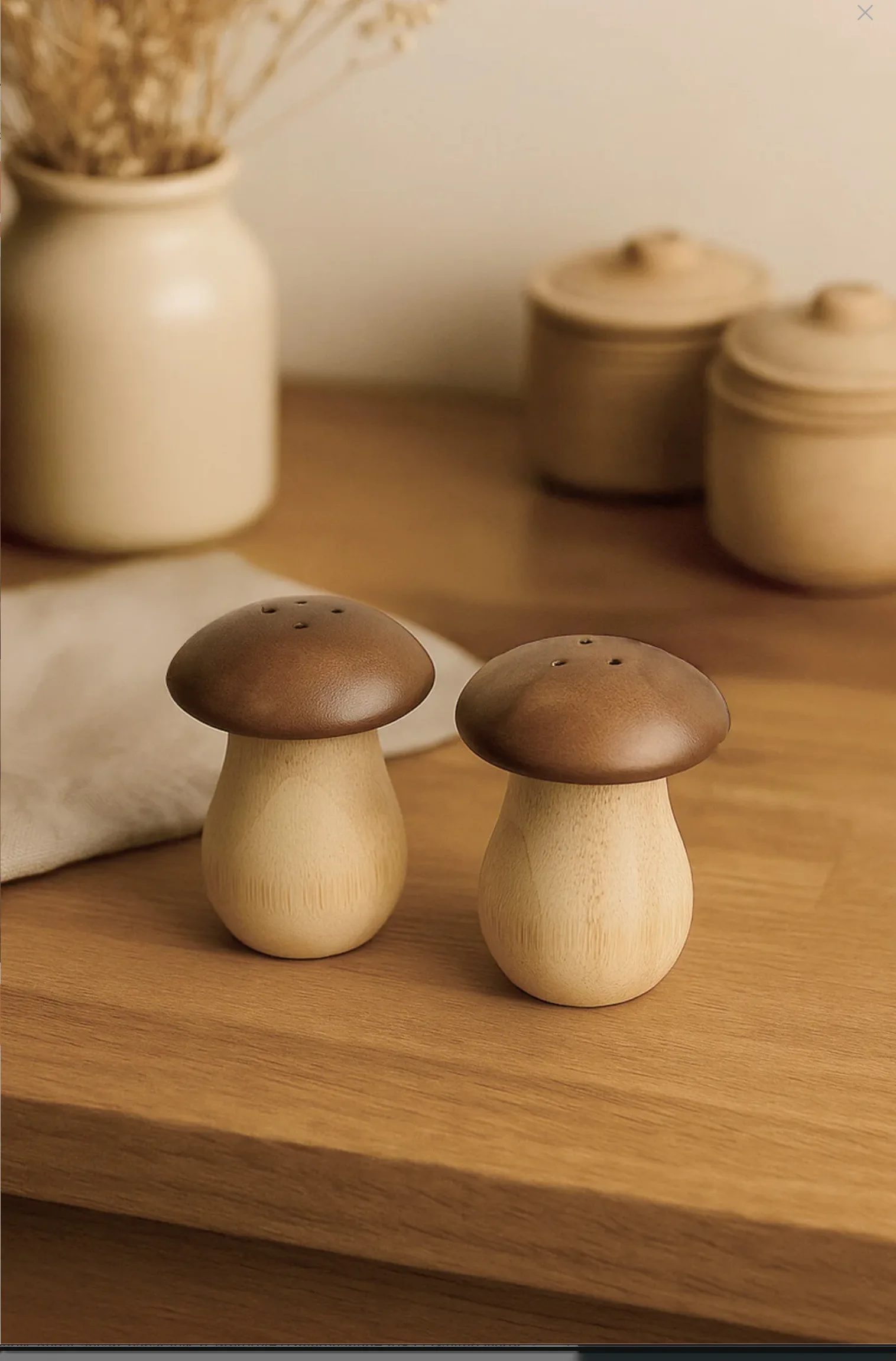 Kitchen Life Mantar Şekilli Bambu Tuzluk Ve Biberlik – Doğal Ahşap Baharatlık