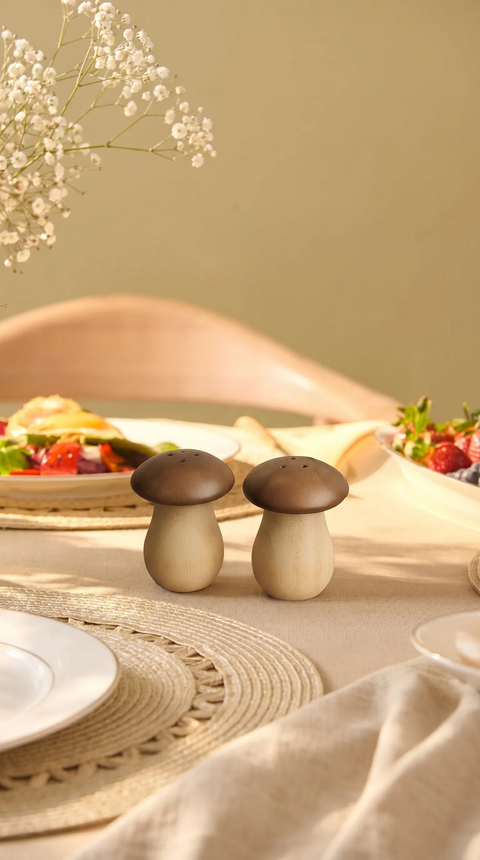 Kitchen Life Mantar Şekilli Bambu Tuzluk Ve Biberlik – Doğal Ahşap Baharatlık
