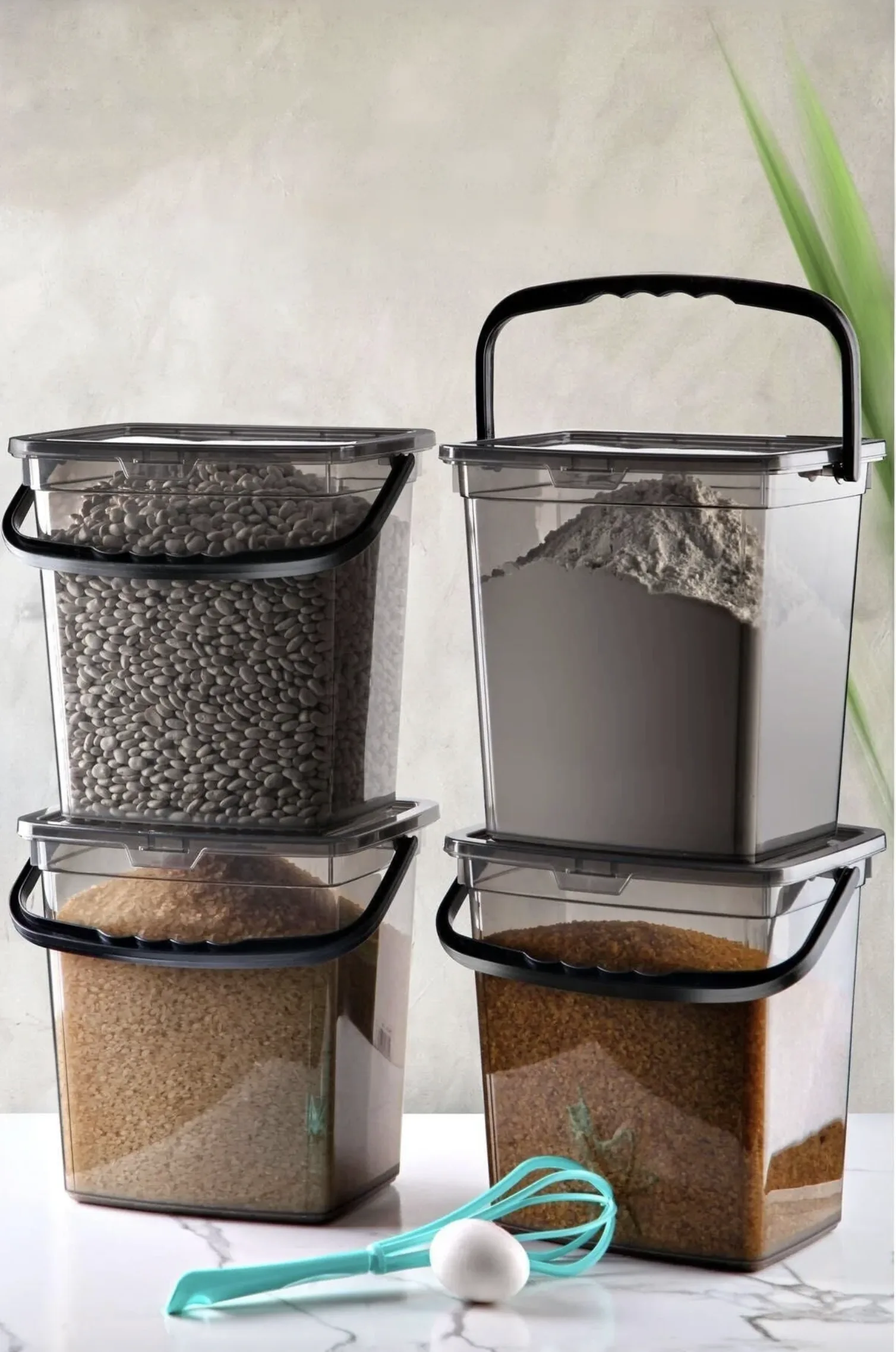 Kitchen Life Mega Boy 4'lü Kare Un Bakliyat Kabı 6 Litre - Deterjanlık Saklama Kutusu Kabı 4 Adet Un Saklama Kabı