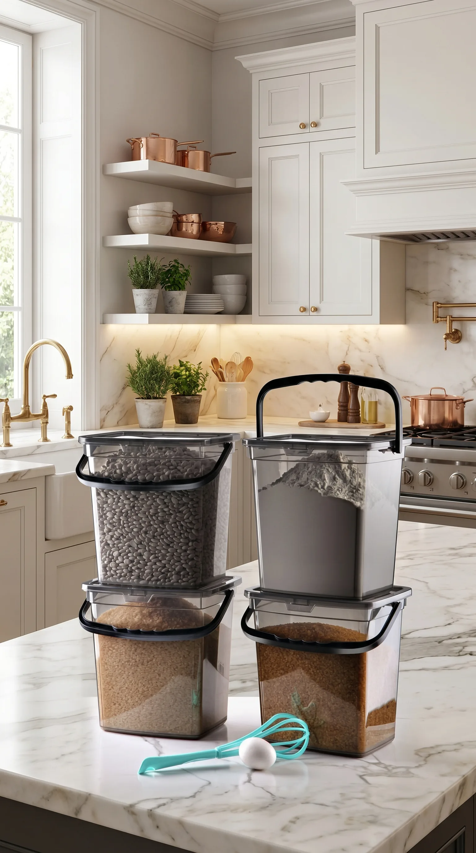 Kitchen Life Mega Boy 4'lü Kare Un Bakliyat Kabı 6 Litre - Deterjanlık Saklama Kutusu Kabı 4 Adet Un Saklama Kabı