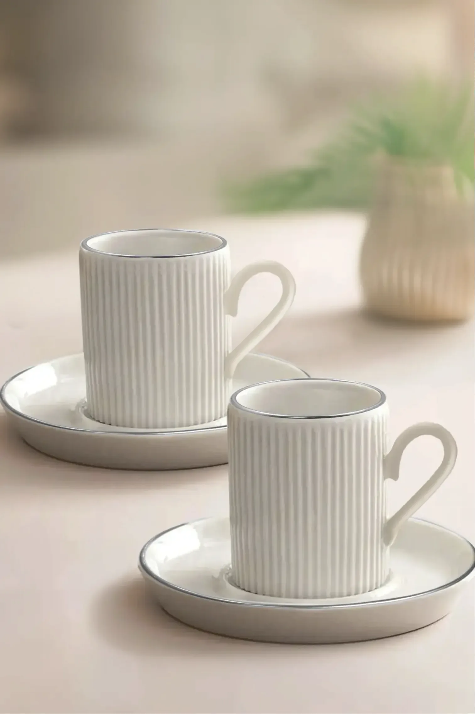 Kitchen Life Özel Tasarım Gümüş 12 Parça 6 Kişilik Çizgili Kahve Fincan Takımı 100 Ml - Kahve Fincan Seti