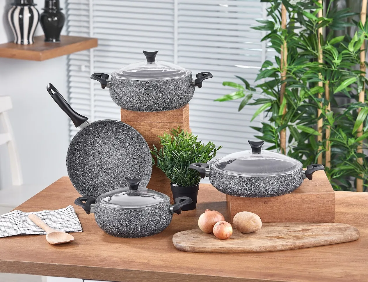 Taç Mastercook Tombik 7 Prç Tencere Seti Gri
